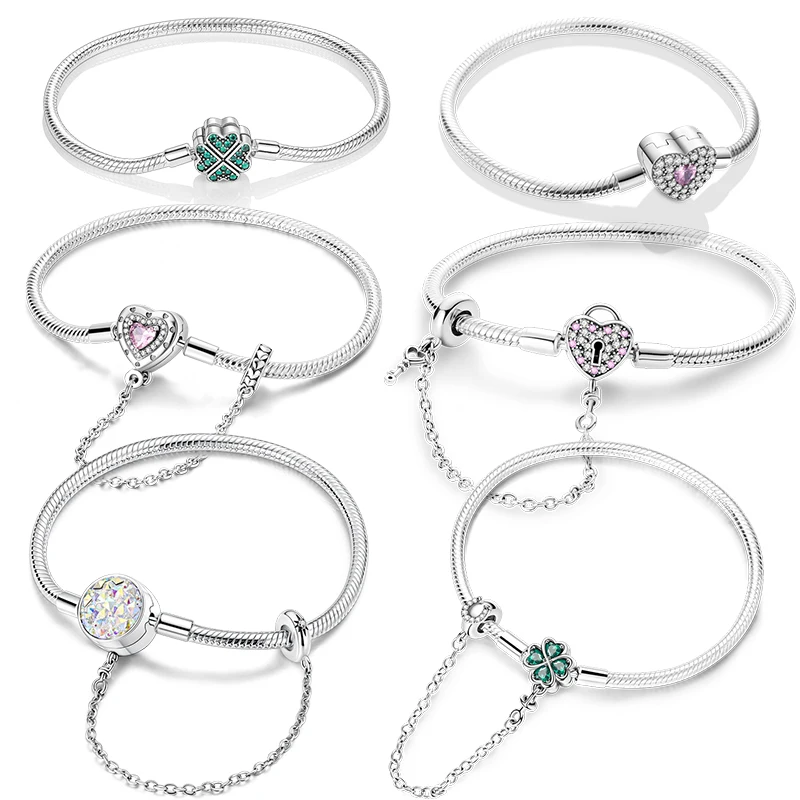 

Оригинальный браслет из серебра 925 пробы, оригинальные браслеты-цепочки в виде клевера в форме сердца и змеи, подходят для подвесок, бусин, ювелирных изделий, подарок, сделай сам, для женщин, свадьба