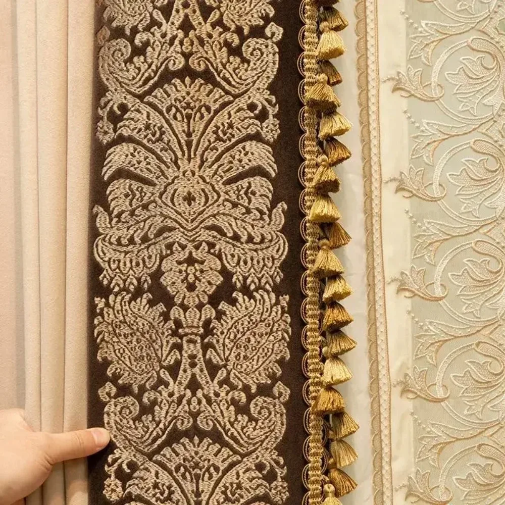 

Высококачественные бархатные лоскутные шторы в стиле ретро с молоком и чаем для гостиной, спальни, затемняющие виллы, индивидуальная настройка