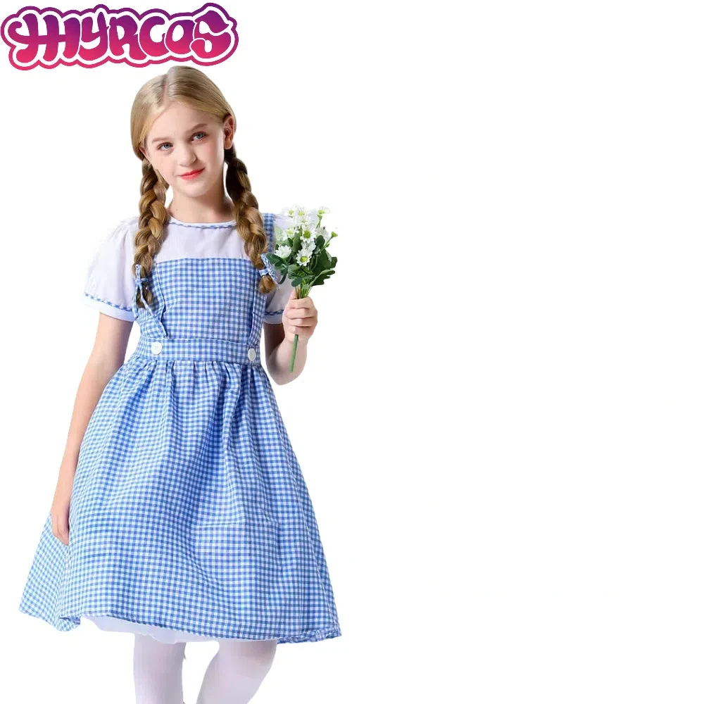 Dorothy Gale Cosplay CostumeTraditional Alice Blue Plaid For Dorothy Wizard Oktoberfest Dirndl Dress Costume Halloween Party