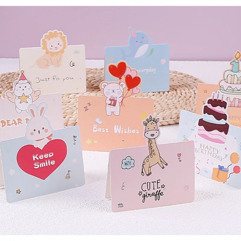 

10PCS Cartoon Animals Children's Birthday Invitation Card Happy Birthday Greeting Card Folding Envelopes Custom Blank Paper Card