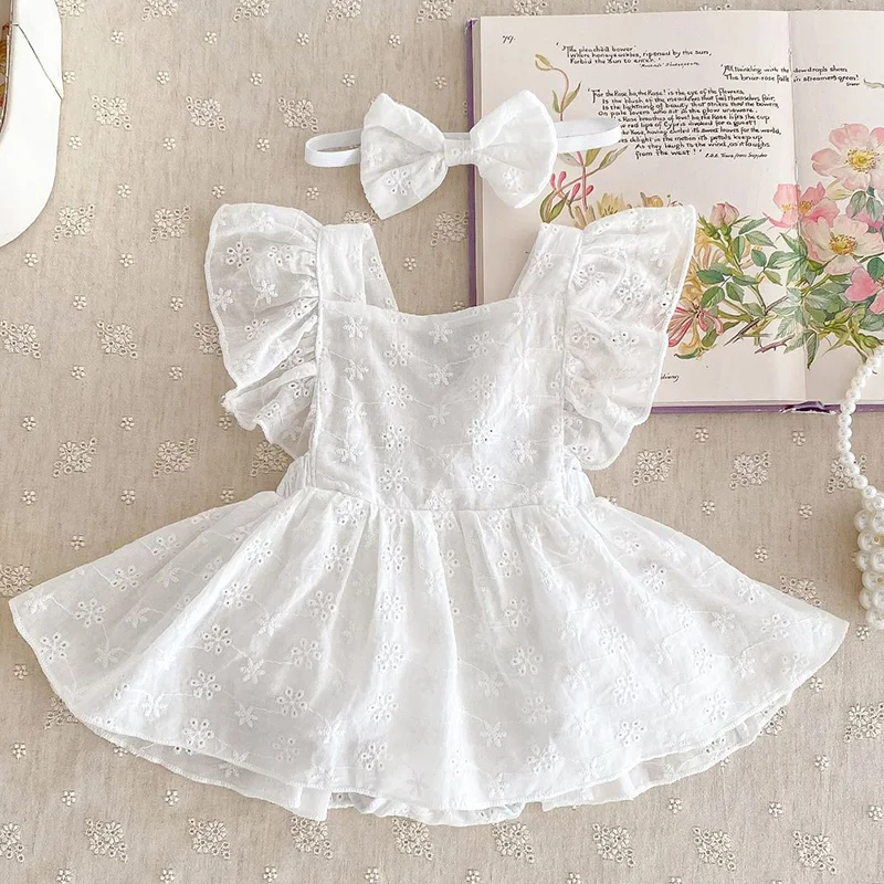 

2024 New Summer 0-24M Baby Girl Clothing Newborn Baby Girl Romper Flying Sleeve Cotton Embroidery Korean Style Climbing Suit