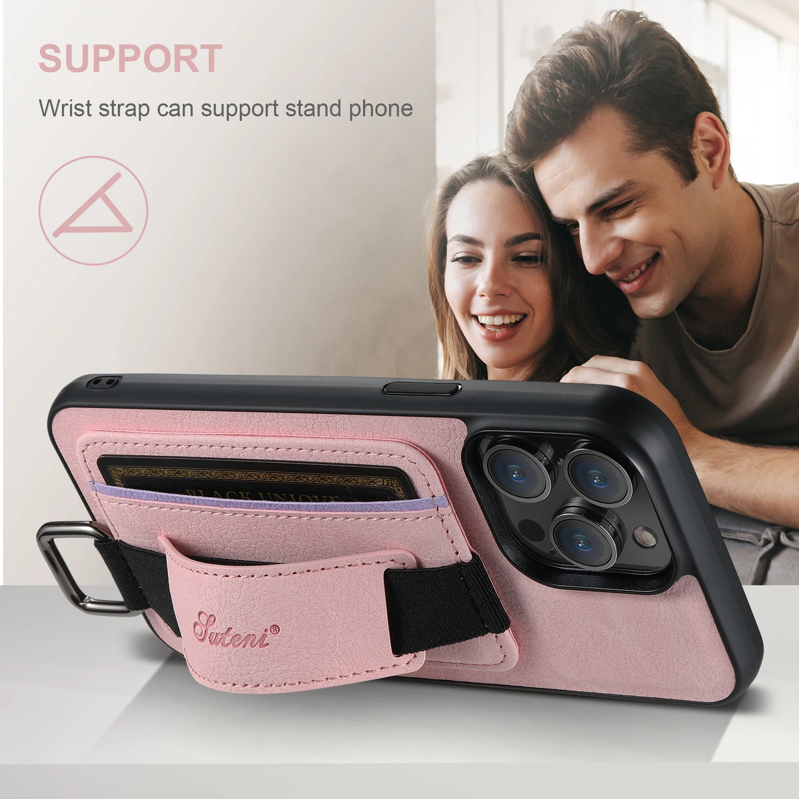 SUTENI Lychee-Haut-Print Handgelenkband Karten-Handyhülle Kartenhalter für iPhone 17 Pro Max 16 Plus 15 14 13 12 11 XR XS – Detail 17