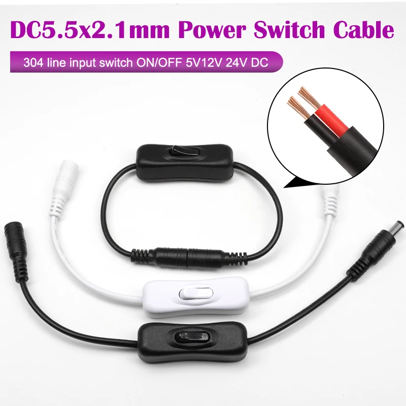 1pcs Inline 304 Switch On Off with Female Male Power Cable 5.5x2.1mm 5V12V 24V DC Connector CCTV LED Strip Light Switch