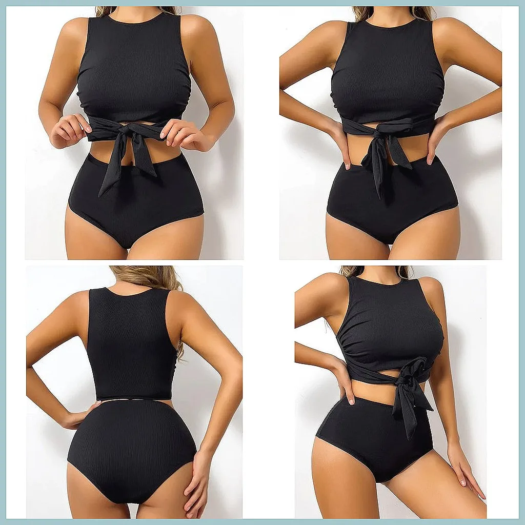 

Sexy High Waist Brazilian Bikini Set for Women, Black Two-Piece Swimwear Beach Pool Bathing Suits (72 characters)