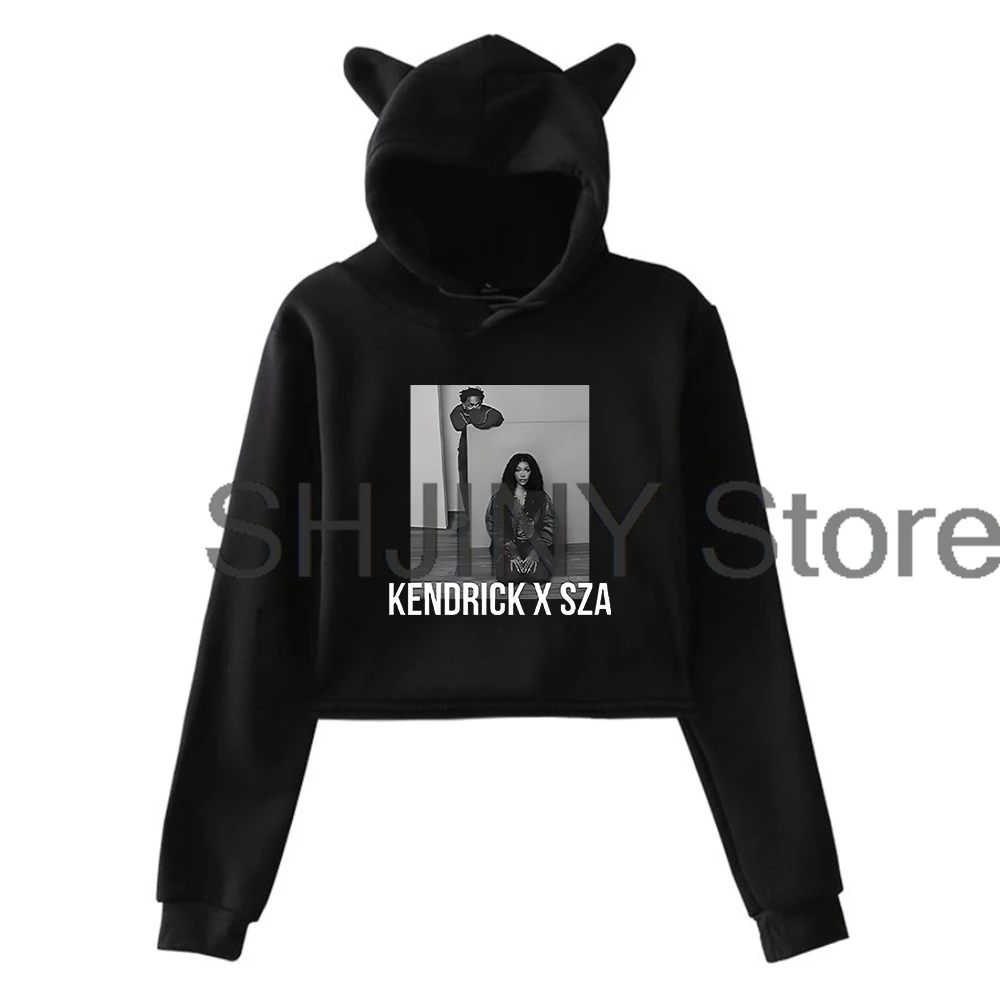 Kendrick Lamar & SZA 2025 Grand National Tour GNX Hoodie Cat Ears Hooded Sweatshirts Long Sleeve Crop Top Women's Clothes