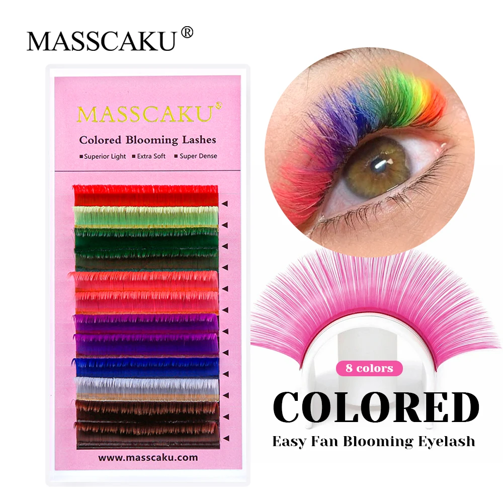 

Factory Wholesale C D Curl Lightweight Mix Color One Second Blooming Lash Korean PBT Fiber Colored Easy Fanning Eyelash Bundles