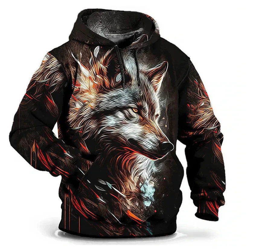 Fashion Wolf Pattern Men's Hoodies Long Sleeve Street Hip Hop 3d Animal Printing Hooded Sweatshirts 6XL Plus Size Casual Hoodie