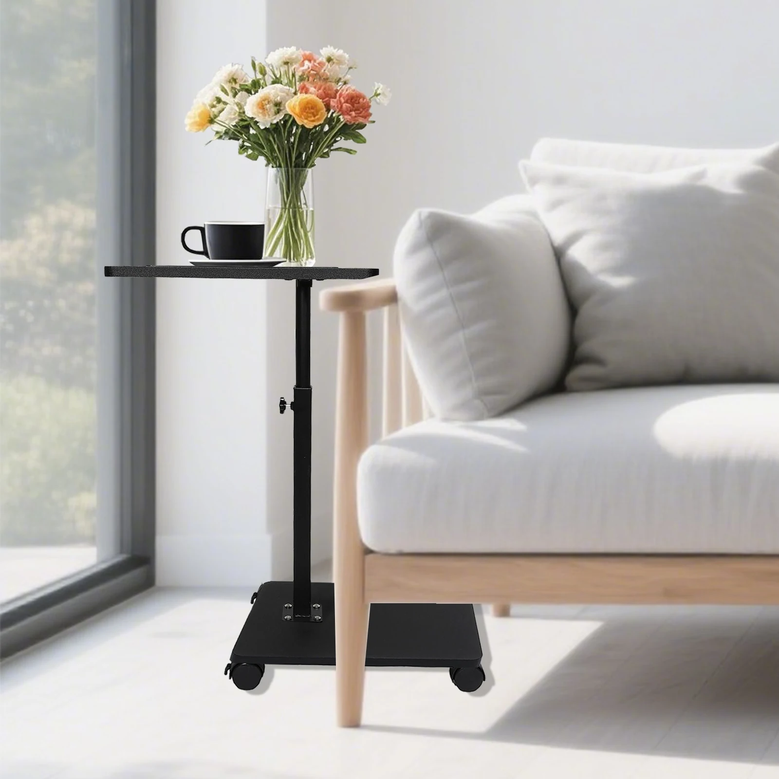 طاولة جانبية قابلة للتعديل مع عجلة على شكل حرف C، طاولة تخزين متنقلة بسيطة، طاولة قهوة بسيطة لغرفة النوم، أريكة بجانب السرير