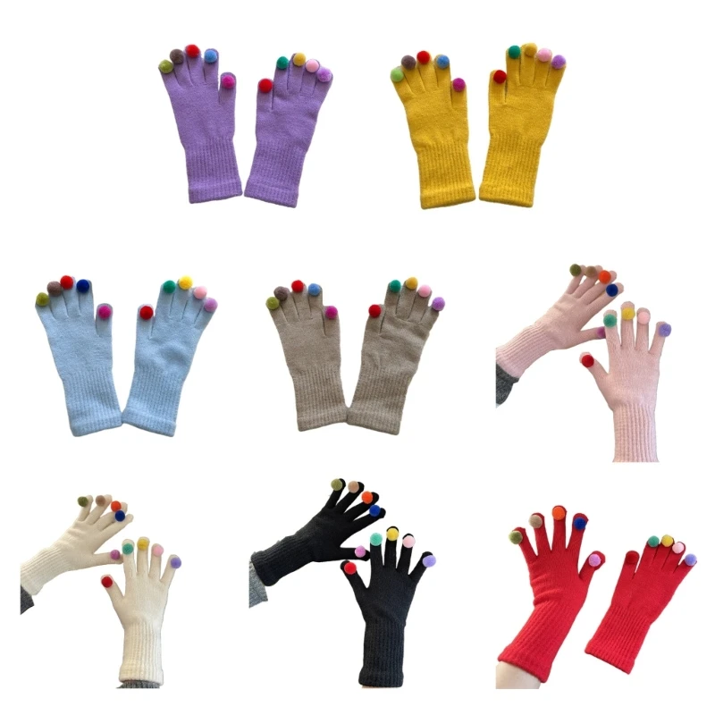 Knit Gloves Winter Full Finger Colorful Decor Mitten for Kid Outdoorsport