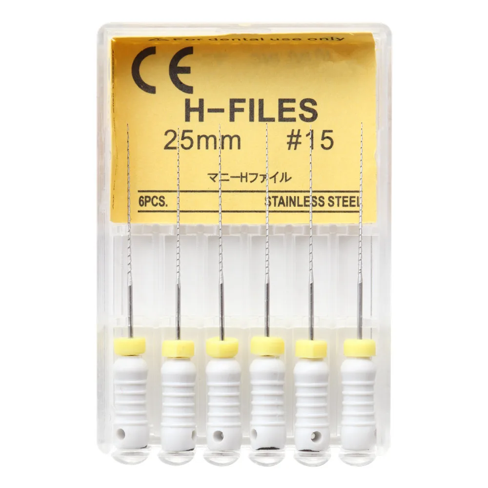 H-FILES de acero inoxidable para uso Dental, instrumentos de odontología, Canal radicular endodóntico, archivos H, 21mm/25mm, 6 unids/lote por paquete