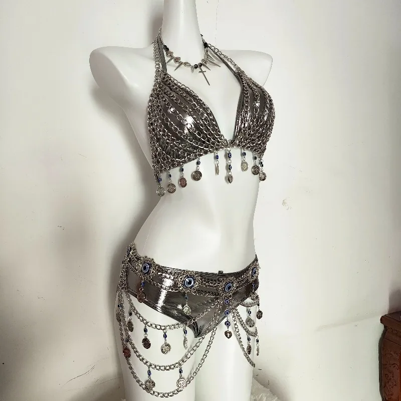 Personalizzato Punk Y2K Hot Girl Sexy Puro Desiderio Catena d'argento Corsetto Catena in vita Performance Abbigliamento Accessori coordinati