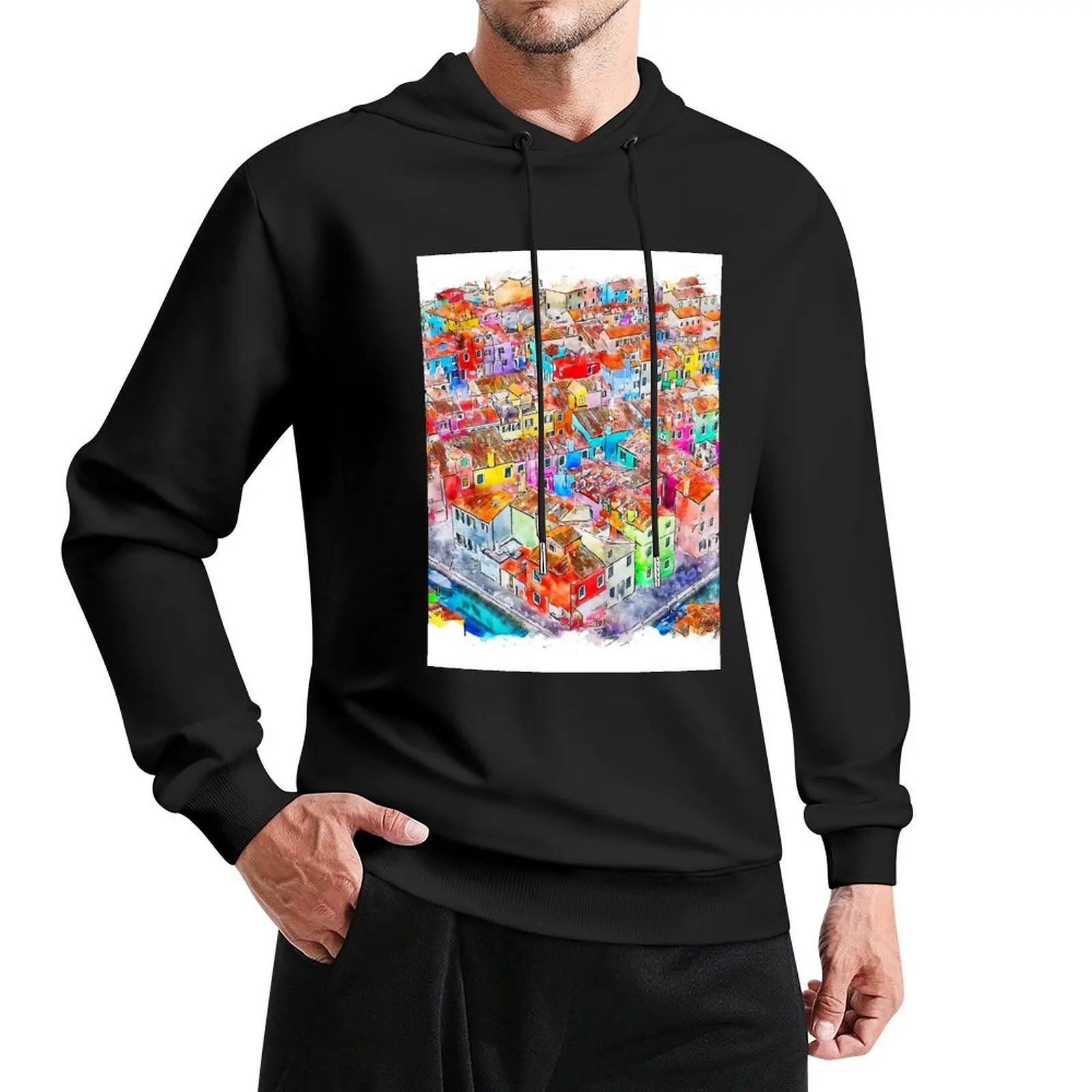 

Burano The Colorful Island of Lace Italy Watercolor Pullover Hoodie blouse anime clothes autumn jacket men hoodie