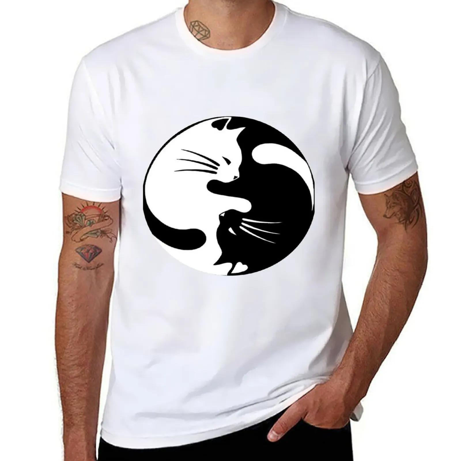 

Ying yang cat T-Shirt summer tops customizeds black t-shirts for men
