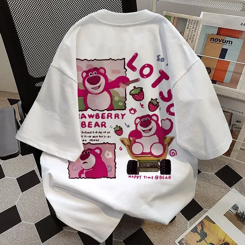 Camiseta Kawaii de Disney Lotso con dibujos animados para hombre y mujer, camisetas informales transpirables con estampado de algodón de manga corta a la moda para parejas, regalos