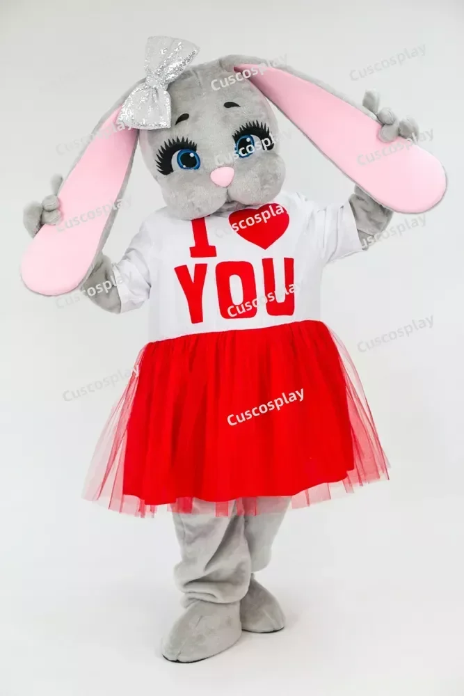 عيد الميلاد الحب رمادي أرنب زي التميمة فستان أحمر تسلية الرسوم المتحركة فستان بتصميم حالم ملابس شخصية حفلة الهالوين