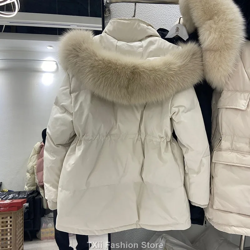 2023 White Duck Down Coat Winter Women Fashion Hooded Real Fox Fur Collar Thicken Warm Feather Clothing Female Parka Overcoat