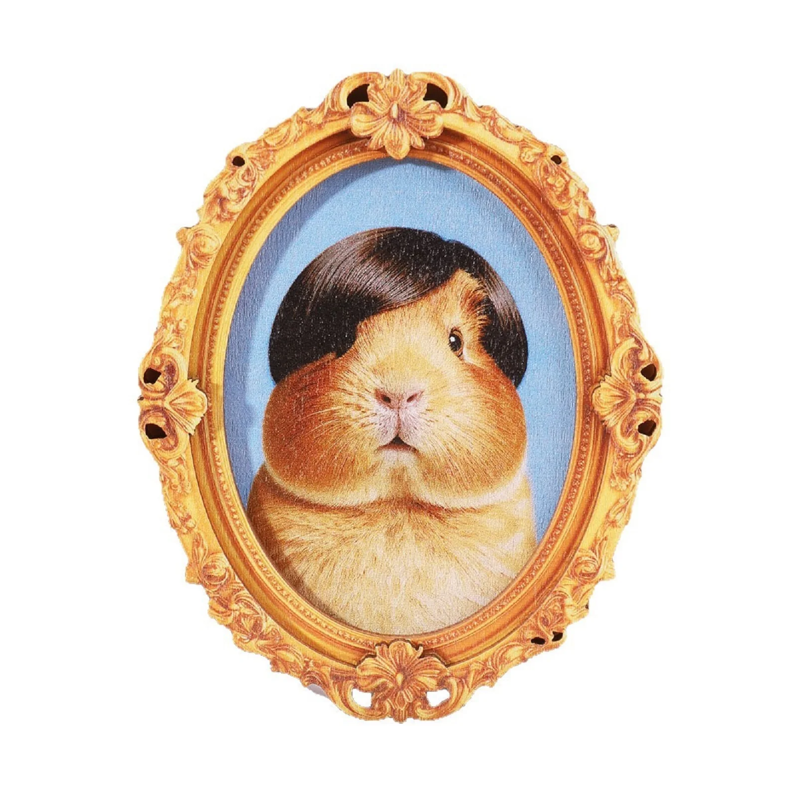 Festive Vintage Carved Wooden Photo Frame Home Decor Oval Retro Style Fridge Magnet Cute Animal Print Guinea Pig Decor