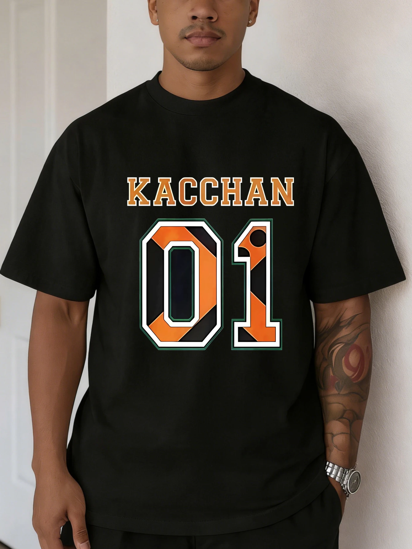 

Mens Oversized Streetwear Cotton T Shirt KACCHAN 01 Graphic Printed Casual Summer Tshirt for Men