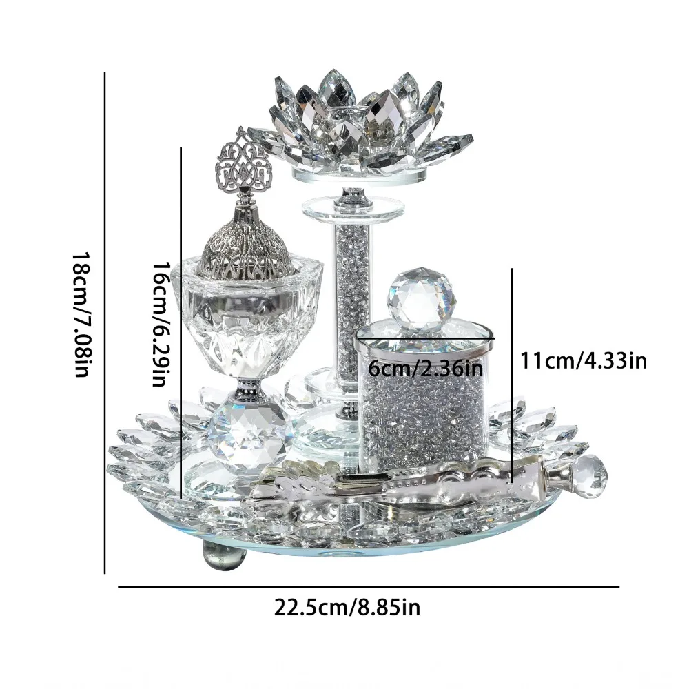 Crystal Glass Lotus Arabic Incense Burner Set Middle East Bright Diamond Aromatherapy Burner Home Ornament