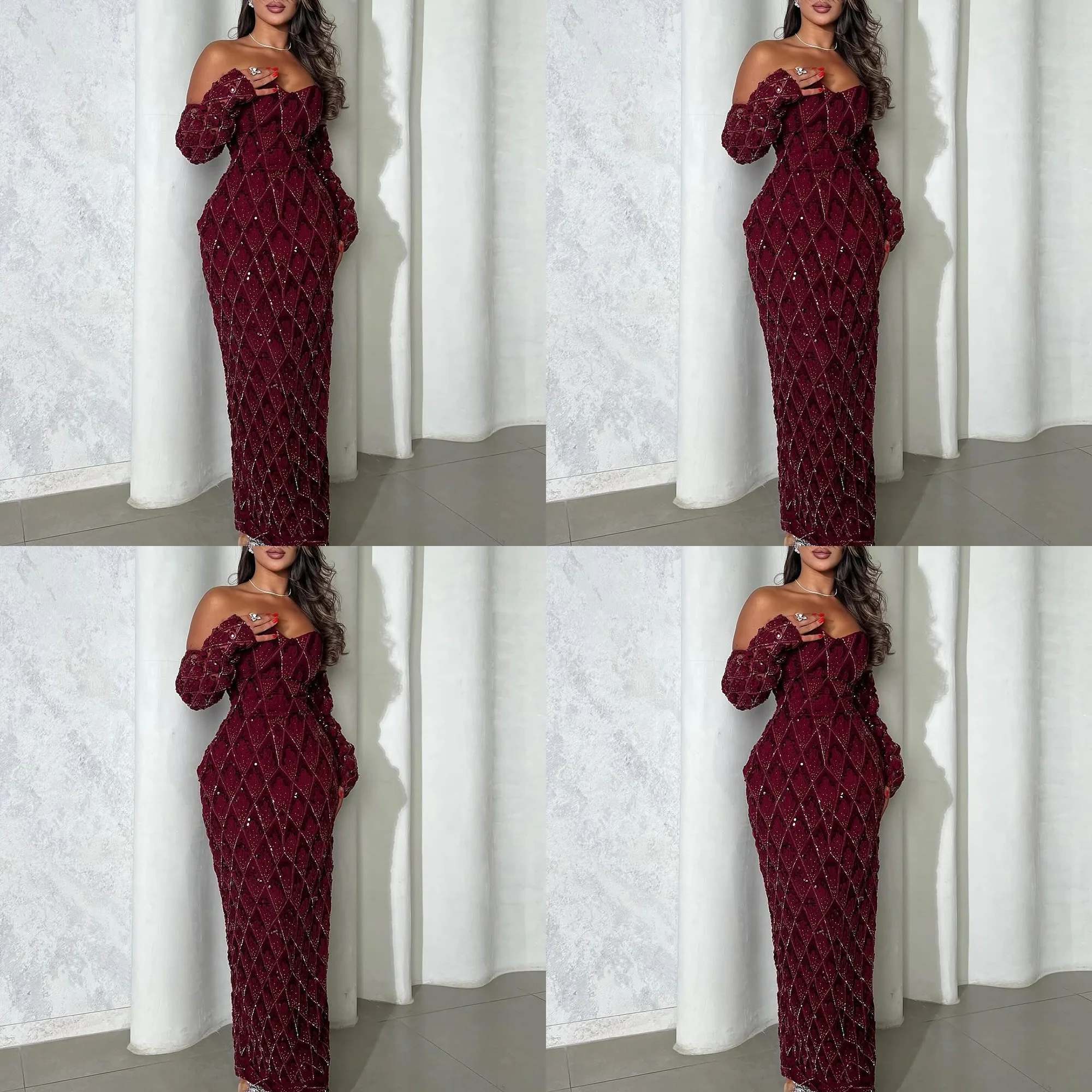

Fantastic Sleeveless Sparkly Sequins Prom Dress Sheath Backless Floor Long Evening Gown with Detachable 3/4 Sleeve Customized
