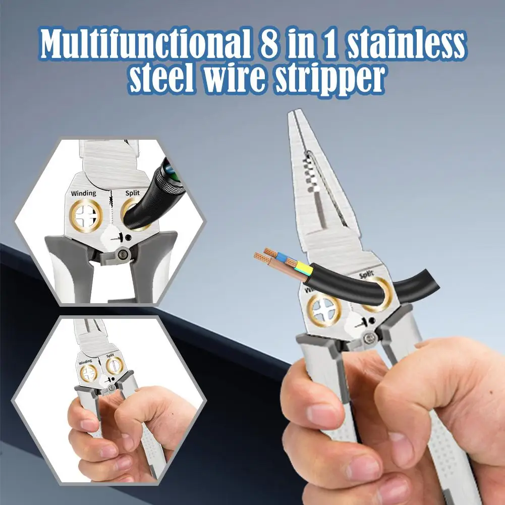 8 In1 Wire Stripper Tools Multitool Pliers AutomaticStripping Cutter Crimping Cable Wire Electrician Repair Tools