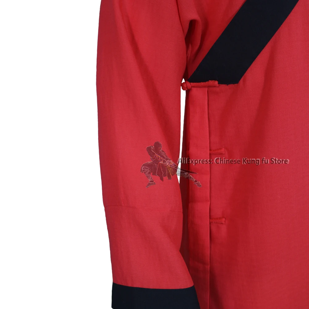 Red Shaolin Monk Uniform Zen Meditation Tai Chi Suit Martial Arts Kung Fu Robe and Pants