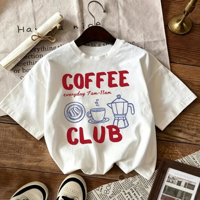 Y2K Streetwear Tops Creative Coffee Club Everyday 7Am 11Amprint Women T Shirts All-Match Women T-Shirt Casual O-Neck Top Summer