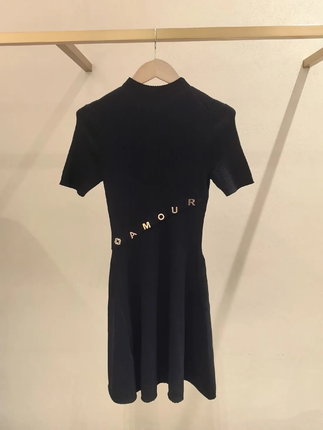 Haut de gamme ort Slim Fit Bla Dr avec lettre latérale bleu Faionable français Sle tricoté Dr pour les femmes Ci Commute