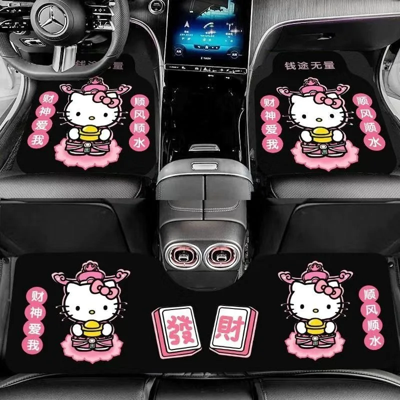 Hello Kitty cartoon car foot pads crystal velvet back row integrated dirt-resistant anti-tick truck universal foot pad wholesale