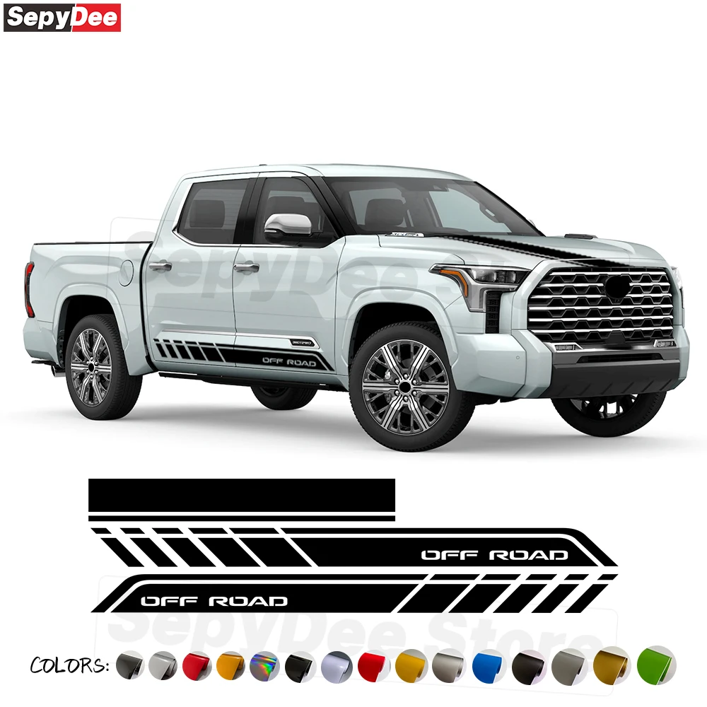 

Наклейка на крышку капота автомобиля, боковые полосы, юбка, Наклейка для Toyota Tundra, декор кузова пикапа, грузовика, Виниловая наклейка, аксессуары для тюнинга автомобиля