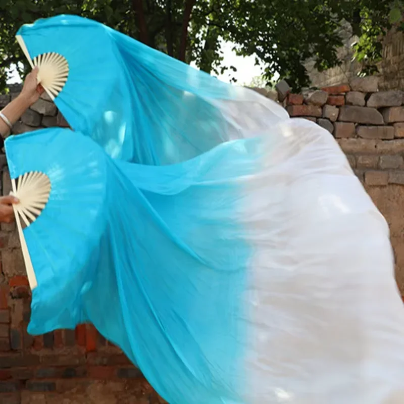 1 Par de Leques de Dança do Ventre em Seda Real/Imitação de Seda, Acessórios de Dança do Ventre, Leques Tingidos à Mão, Leques de Seda Natural