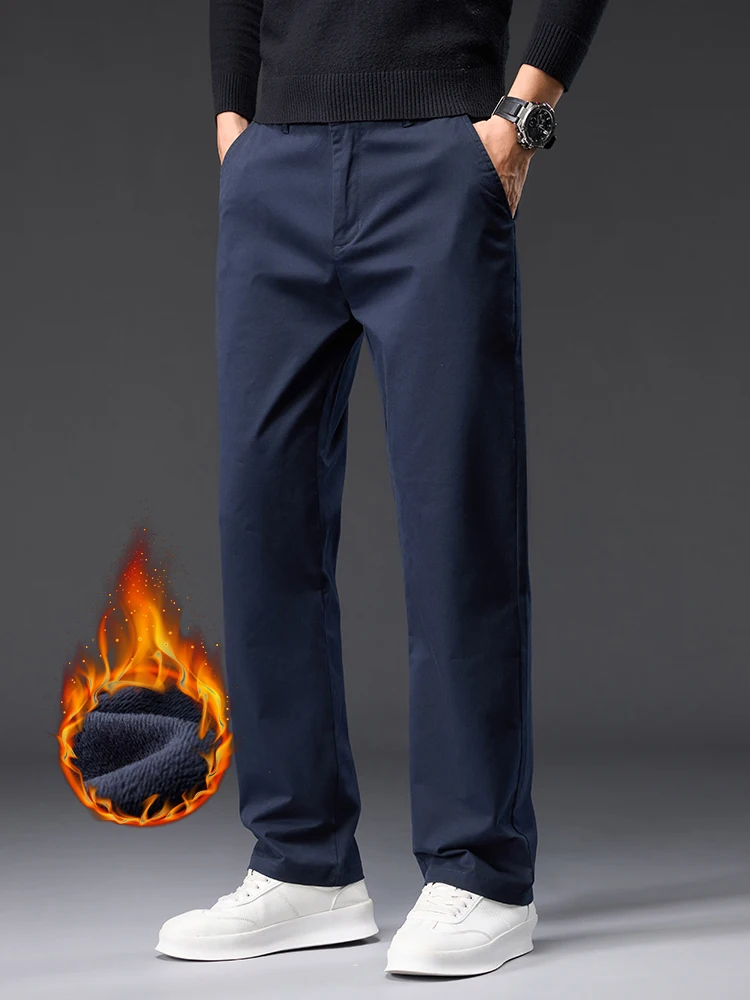 

Men's Fleece Loose Pants Winter Fashion Casual Business Thickened Classic Velvet Trousers Male Warm Comfortable Plush Pants