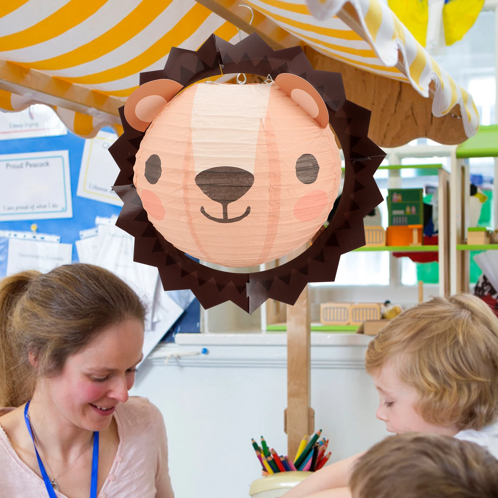 

2 Pcs Cartoon Lion Lantern Kids Festival Decorative Paper Animal Pattern Holiday Hanging Party Supplies Celebratory