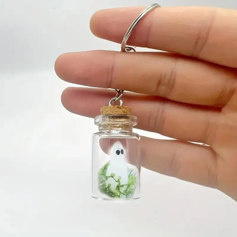 Luminous Glow Green Spectre Ghost Keychain Halloween Drifting Bottle Creative Pendant Jewelry For Men Women Holiday Party Gifts