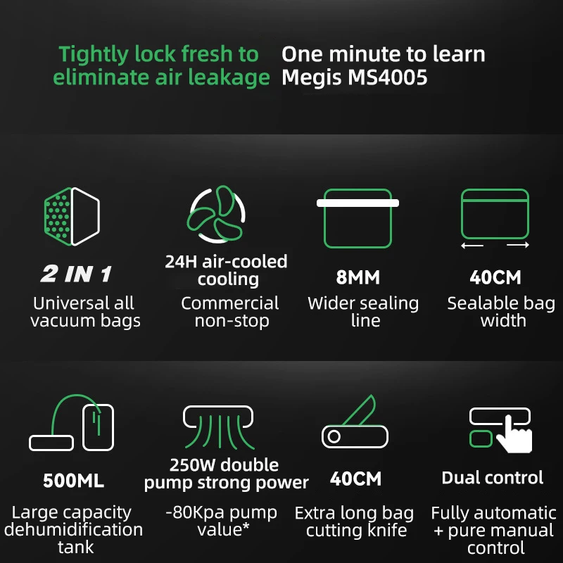 MAGIC SEAL Commercial Household Food Vacuum Sealer Packaging Machine MS4005 Dry and Wet Vacuum packer With Air Cooling System