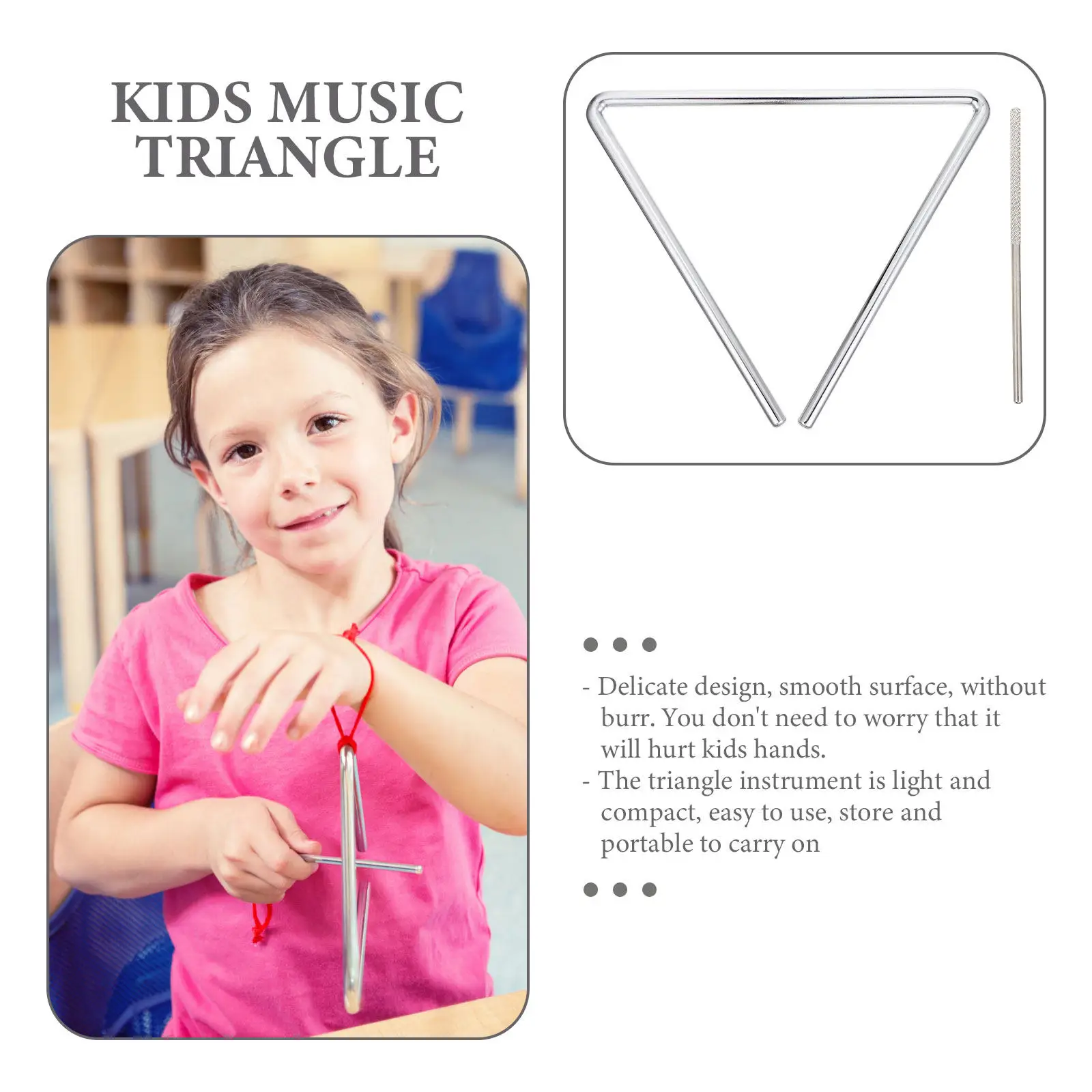 

1 Set Of Music Instrument With Striker Kids Percussion Metal Triangle Musical Instrument For Children Educational Play Handheld