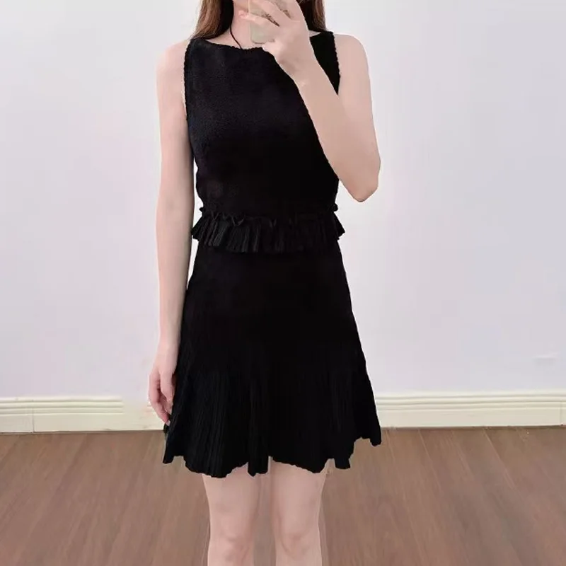 

Bla Slim Fit Vest Top round Ne Svel Skirt Set Autumn Winter New Sle Commute Sle Bright Tead Work Women's Wear