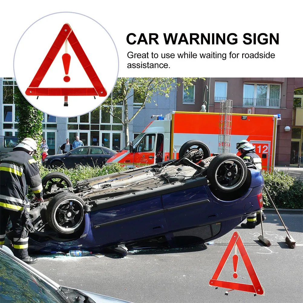 Warning Triangle Car Safety Sign Foldable Plastic Triangular Shape Reflective Strips for Rain Snow Fog Haze Emergency