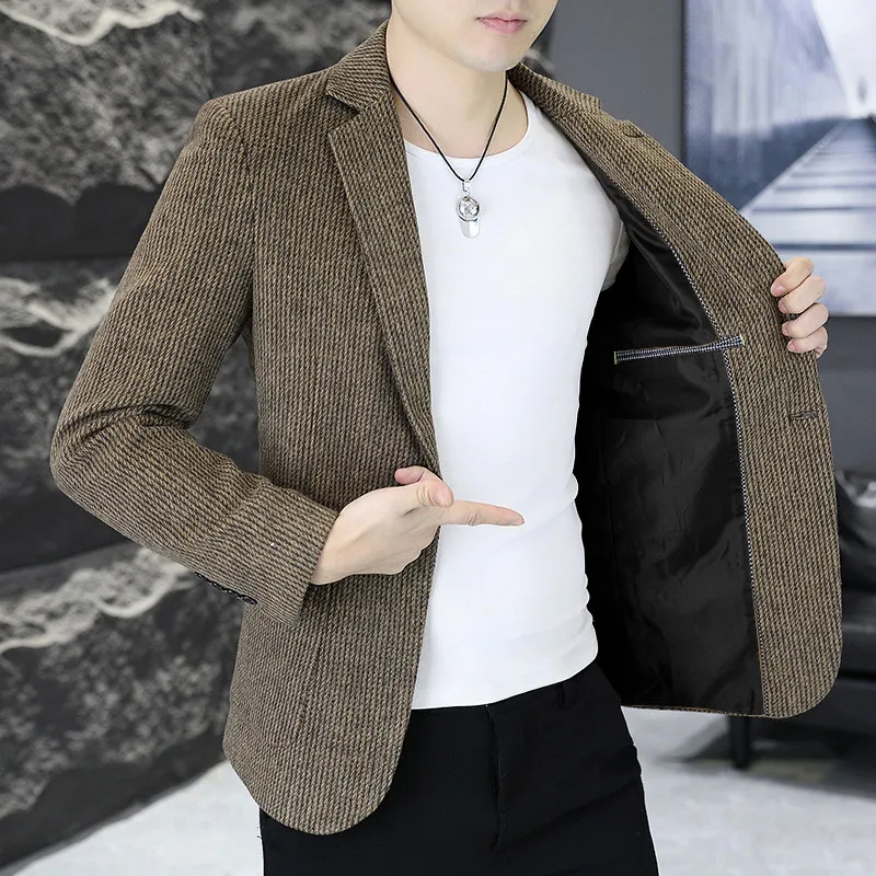 

Мужской костюм Slim Fit на двух пуговицах Jaet, осенне-зимнее модное пальто для прически, длинное полосатое пальто из полиэстера и хлопка