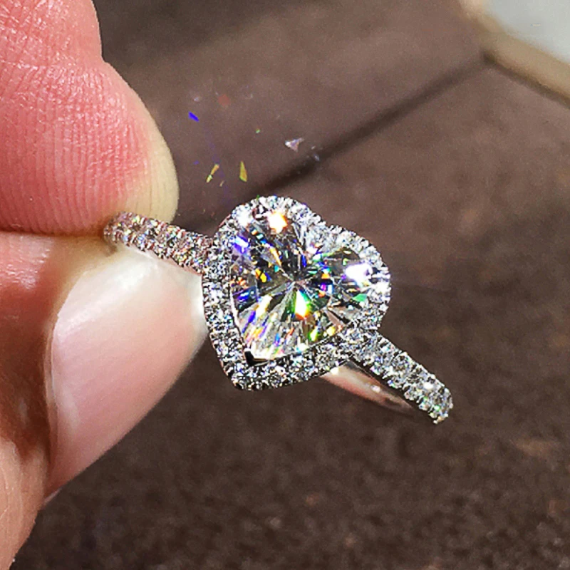Huitan Luxus Herz Zirkonia Finger Ring Weibliche Hochzeit Band Mehrere Farben Kristall Stein Zubehör Dame Engagement Schmuck – Detail 2