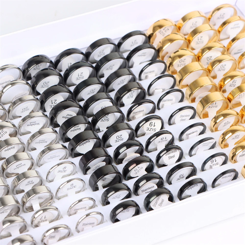 10/20/30/50Pcs/Lot Fashion Charm Classic Simple Multicolor Rhinestone Stainless Steel Rings For Women Men Jewelry Accessory Gift