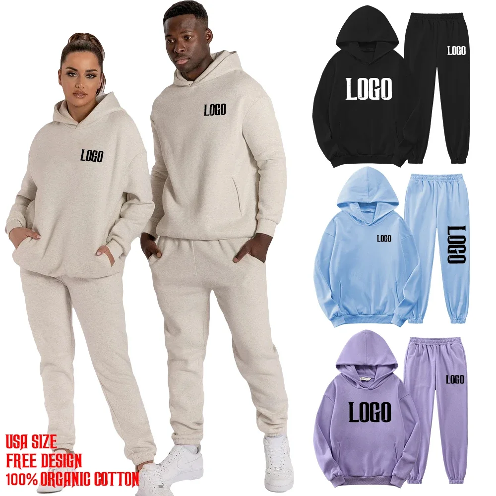

Winter Women 100% Organic Pure Cotton 2 Pieces Sets Women's Hoodies hooded Sweatshirts Set