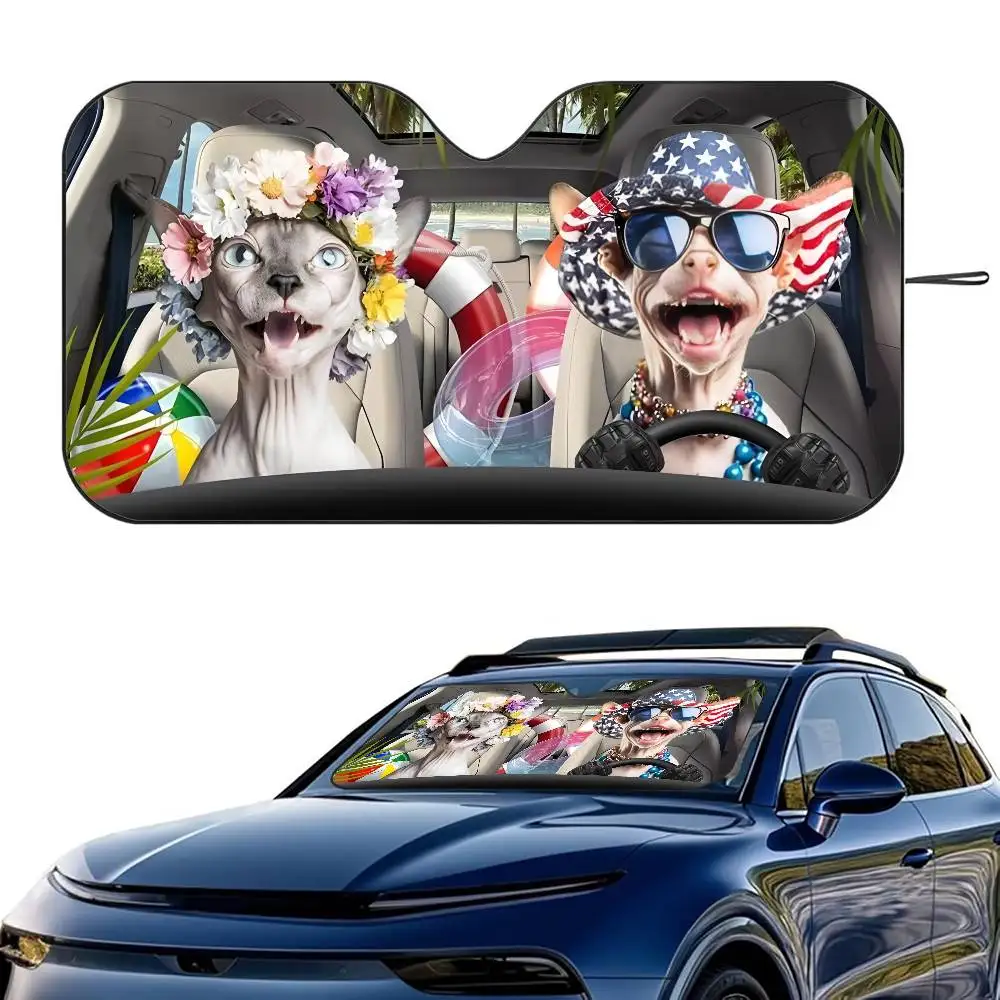 

Симпатичный сфинкс-кошка, автомобильный солнцезащитный козырек, лобовое стекло, складной трехслойный изоляционный солнцезащитный козырек на присоске, блоки, УФ-лучи, солнце