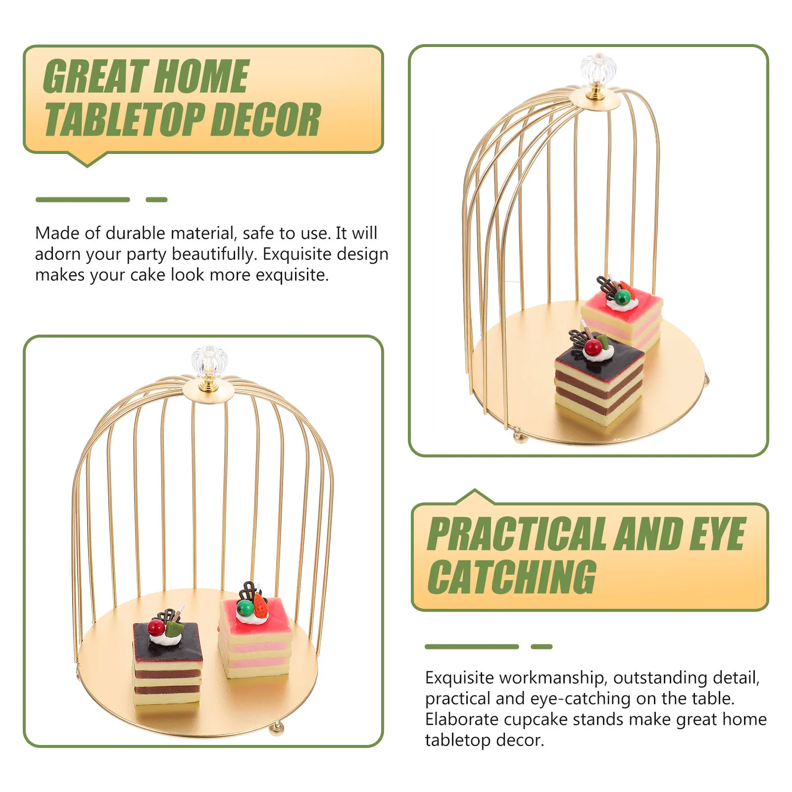 

Bird Cage Cake Stand Decorative Makeup Stand for Creams Serums Oils Perfect Dresser Accessory and Dessert Serving
