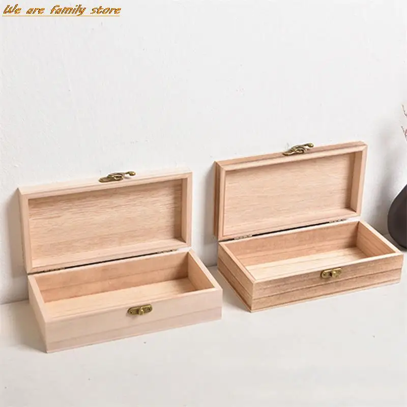 NEW 1Pc Retro Wooden Jewelry Box Organizer With Lid Desktop Natural Wood Clamshell Storage Case Handmade Craft Box