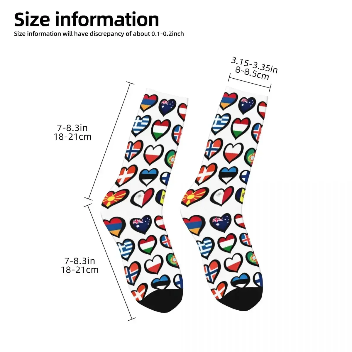 Calcetines de corazones con banderas de concurso de canciones de Eurovisión, medias suaves Harajuku, calcetines largos para todas las estaciones, accesorios para regalo de cumpleaños Unisex