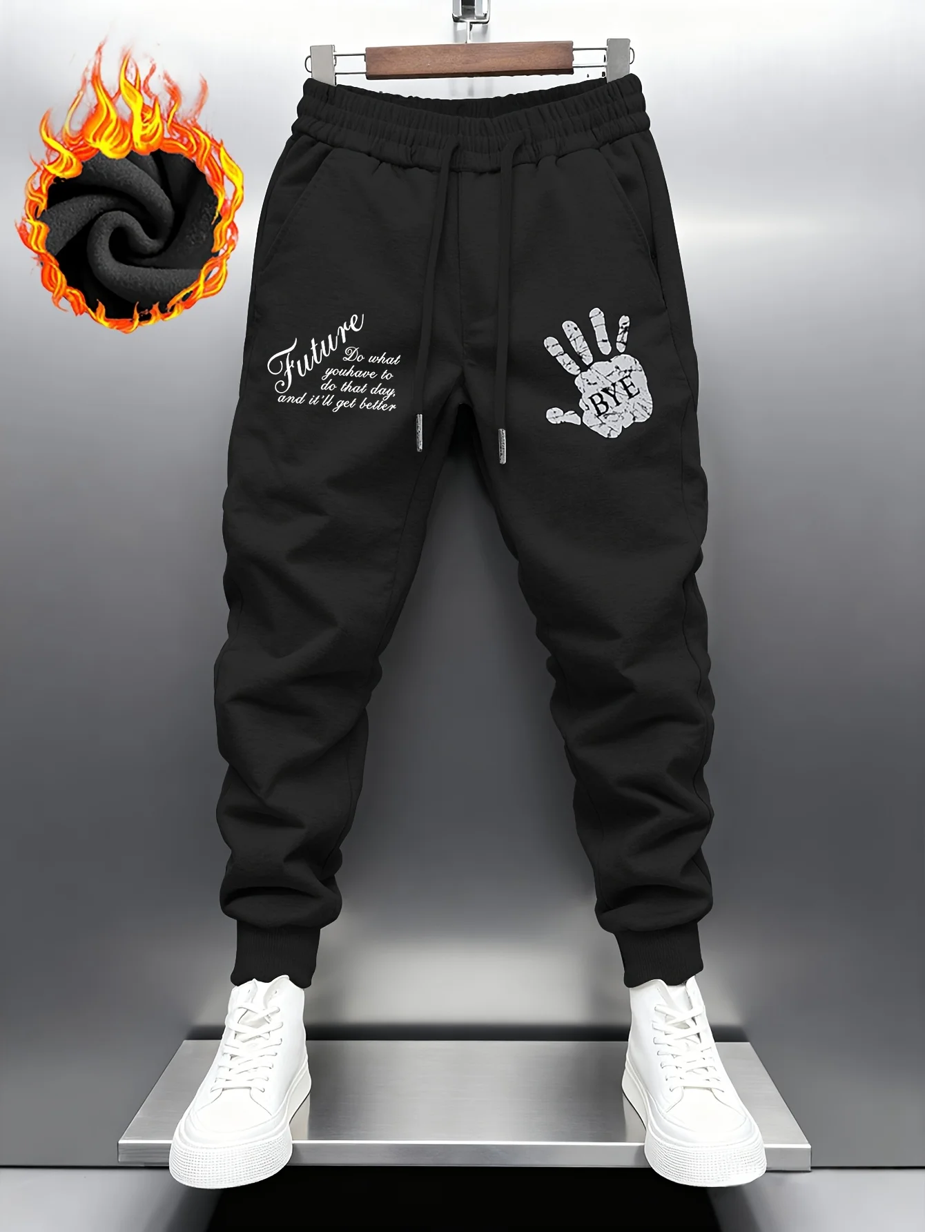 Vintage‑style palm‑print future‑inspiring‑text artwork stylish tapered fitted sweatpants men hip hop sports jogger trousers