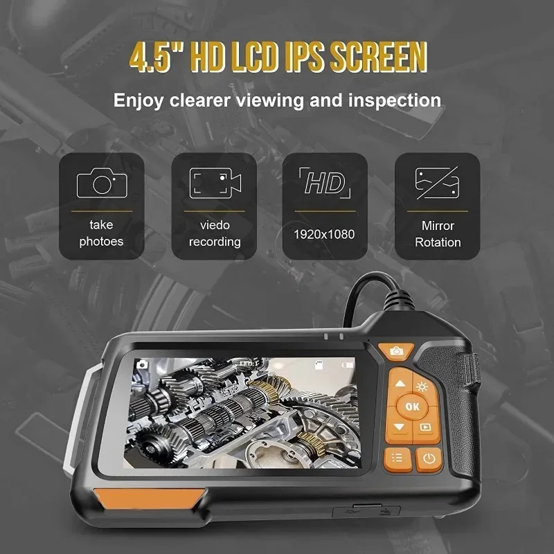 New 4.5-Inch IPS Screen Industrial Endoscope 1080P HD Handheld Endoscope for Auto Repair Pipeline Inspection