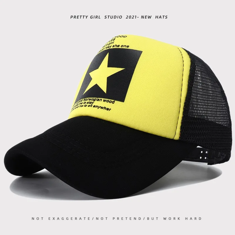 Personalized Five-Pointed Star Printed Baseball Cap Sponge Mesh Trucker Hat Breathable Sun Protection Cap for Outdoor Sport