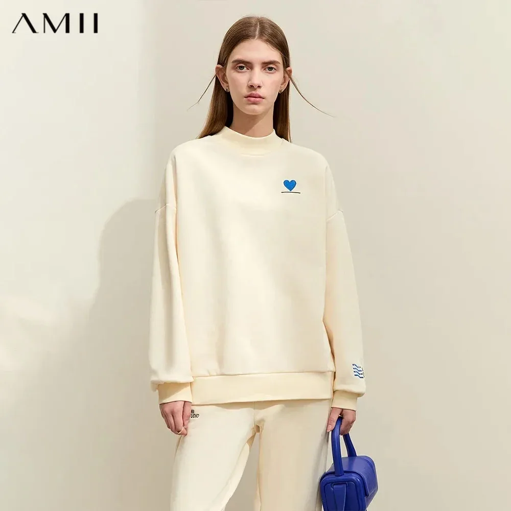 AMII Minimalist Fashion Sporty Color Collision Embroidery Sweater 2026 Winter New Casual Pants Female Padded Separately 12324111